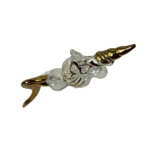 Clear Glass Unicorn, Gold Accents, Fantasy Horse Figurine 4" - Picture 6 of 8